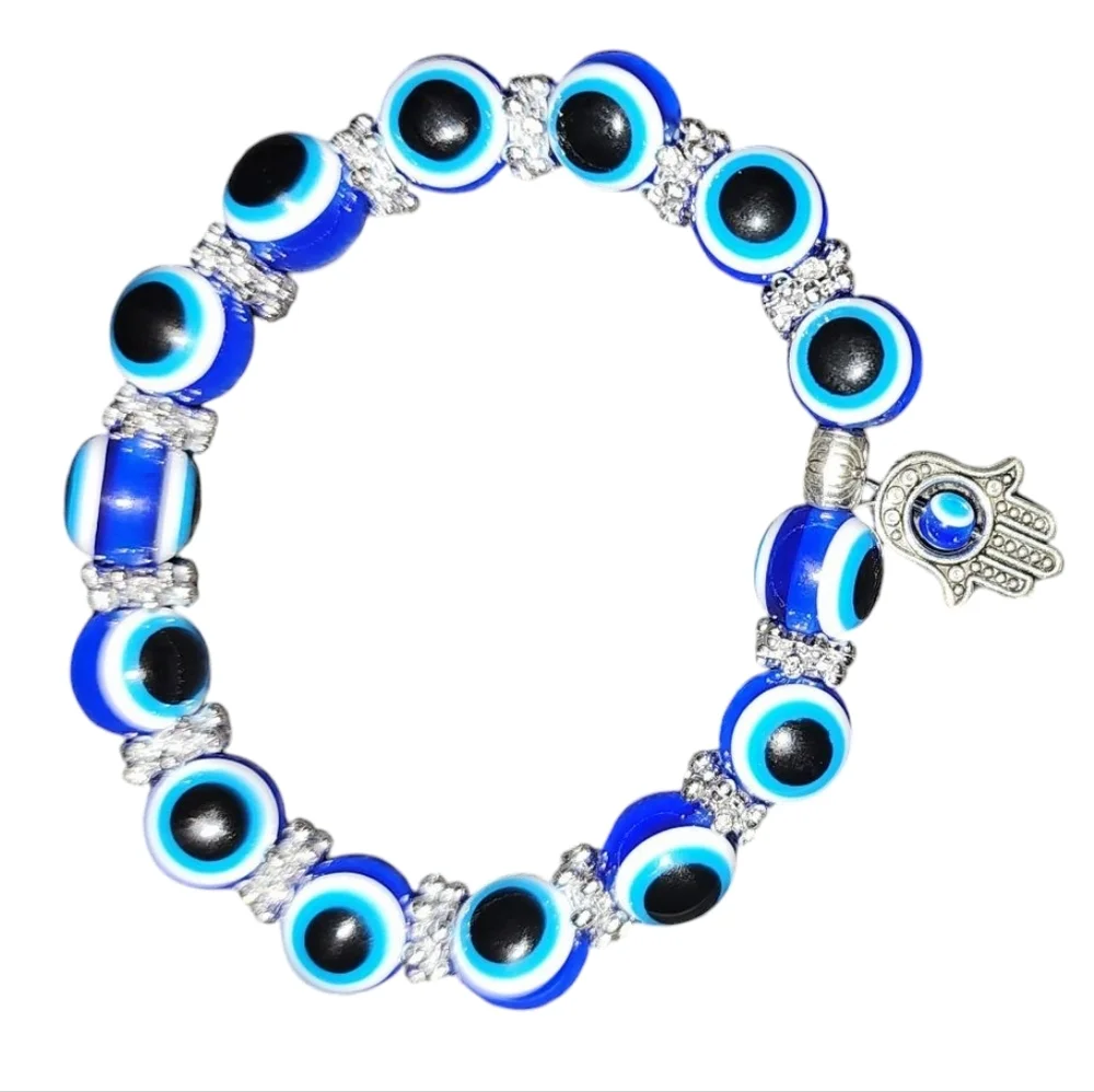 Blue Evil Eye Bracelet with Silver Charm